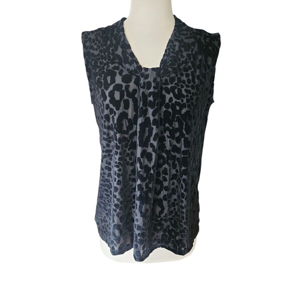 Dana Buchman Velvet Burnout Whimsigoth Sleeveless Blouse Womens Large Black Work - Picture 1 of 8